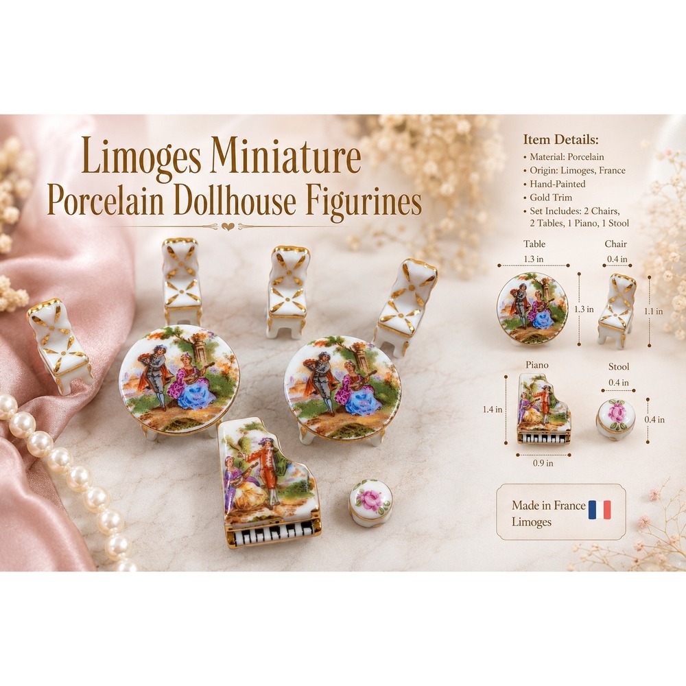 Vintage Limoges France Miniature Porcelain Furniture Set Fragonard‎ 7 Piece
